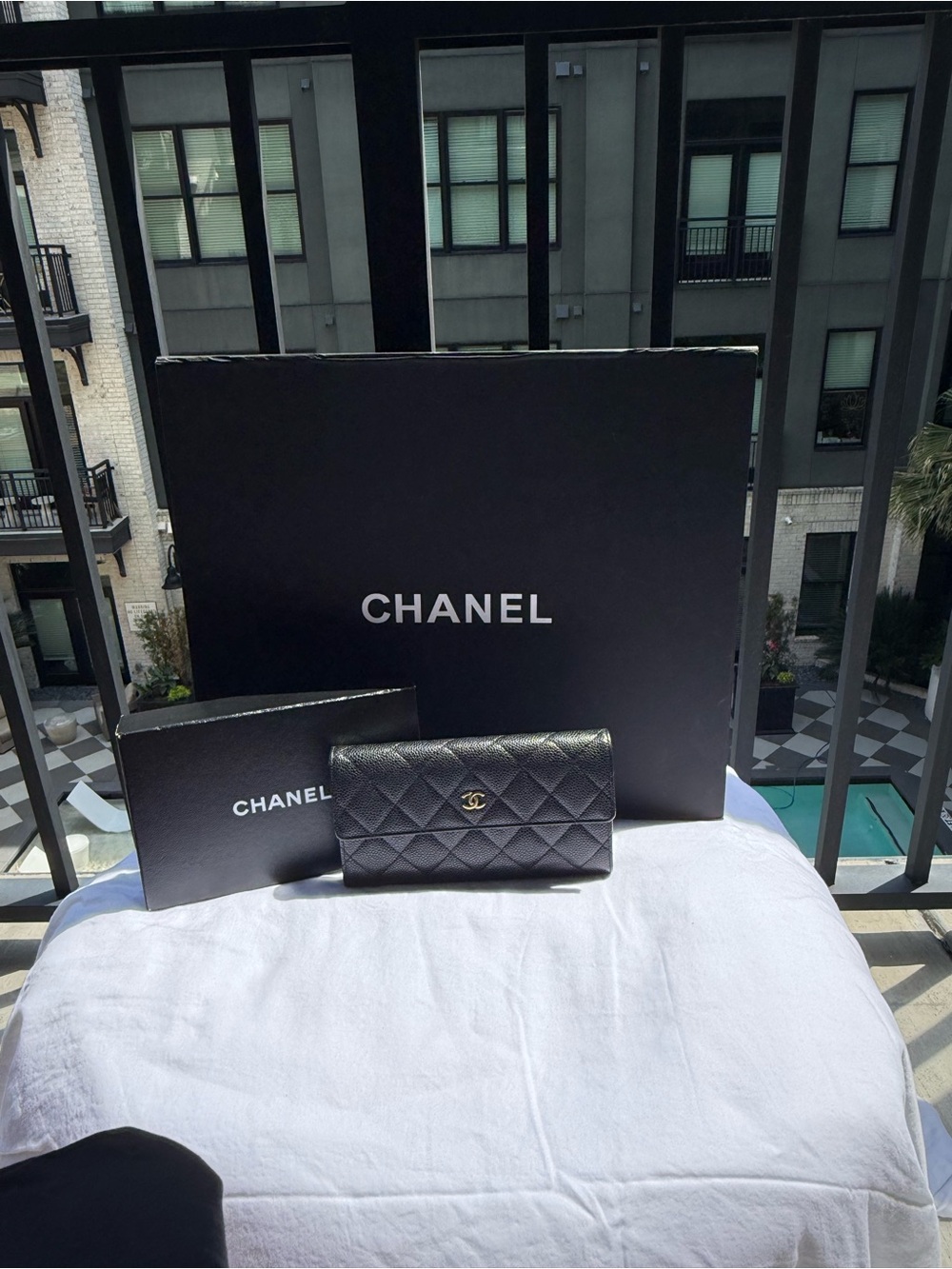 CHANEL Black Quilted Lambskin Flap Wallet with Gold CC